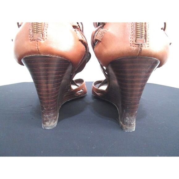 Santana Ginseng Eton Brown Leather Gladiator Wedge High Heels Sandals Women 9M - Picture 8 of 12